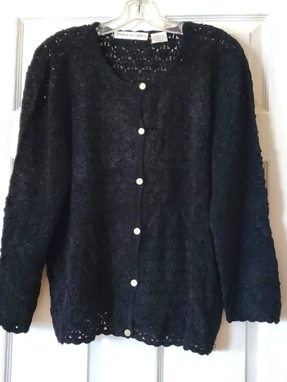 VINTAGE JESSICA HOLBROOK BLACK CROCHET CARDIGAN SIZE 1X NWOT